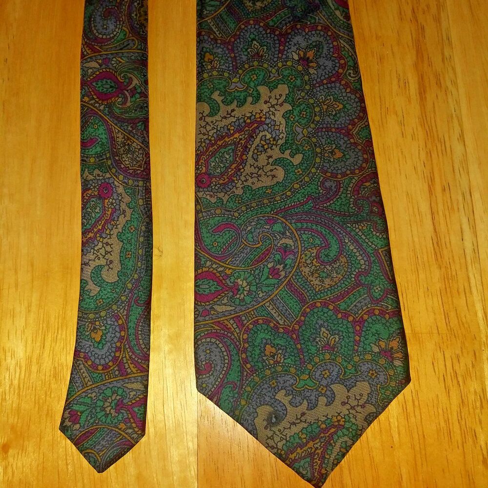 Claybrooke Italian Silk Tie Paisley Print 3.5X57.5" dark green with accents